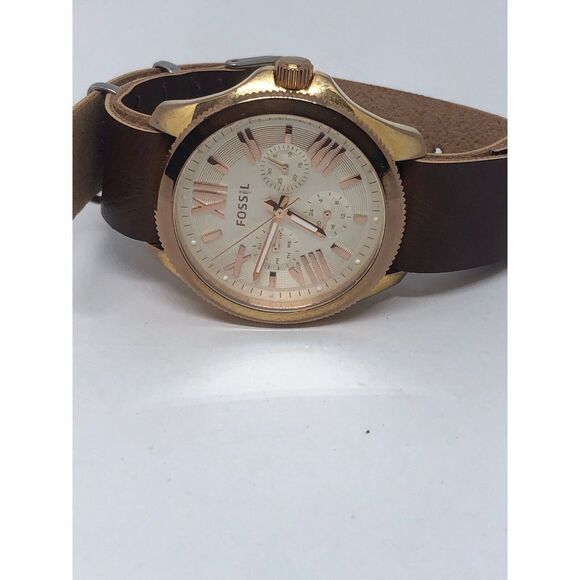 Fossil AM4620 Women's Brown Leather Analog Beige Dial Quartz Wrist Watch HO246 - Picture 5 of 9
